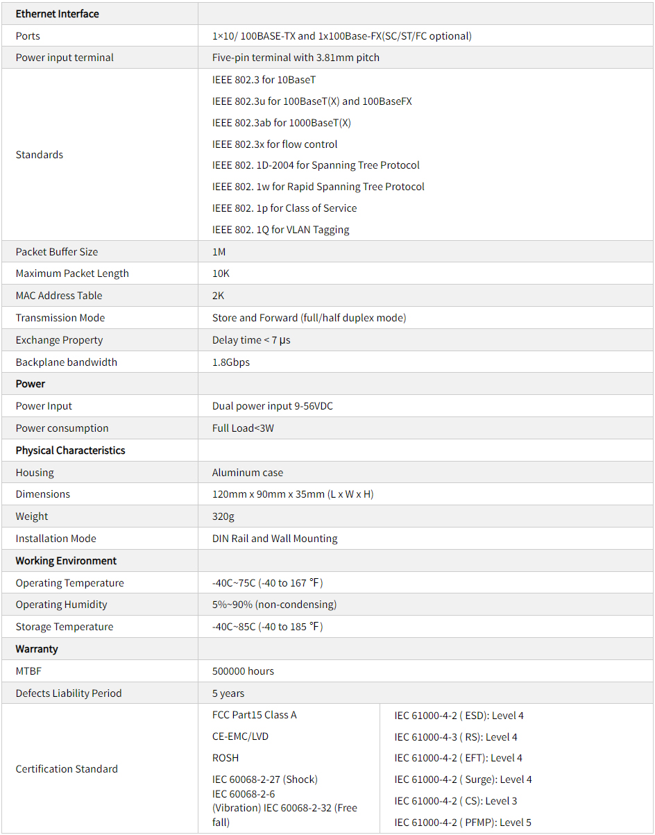 TH-302-1F Industrijski Ethernet prekidač