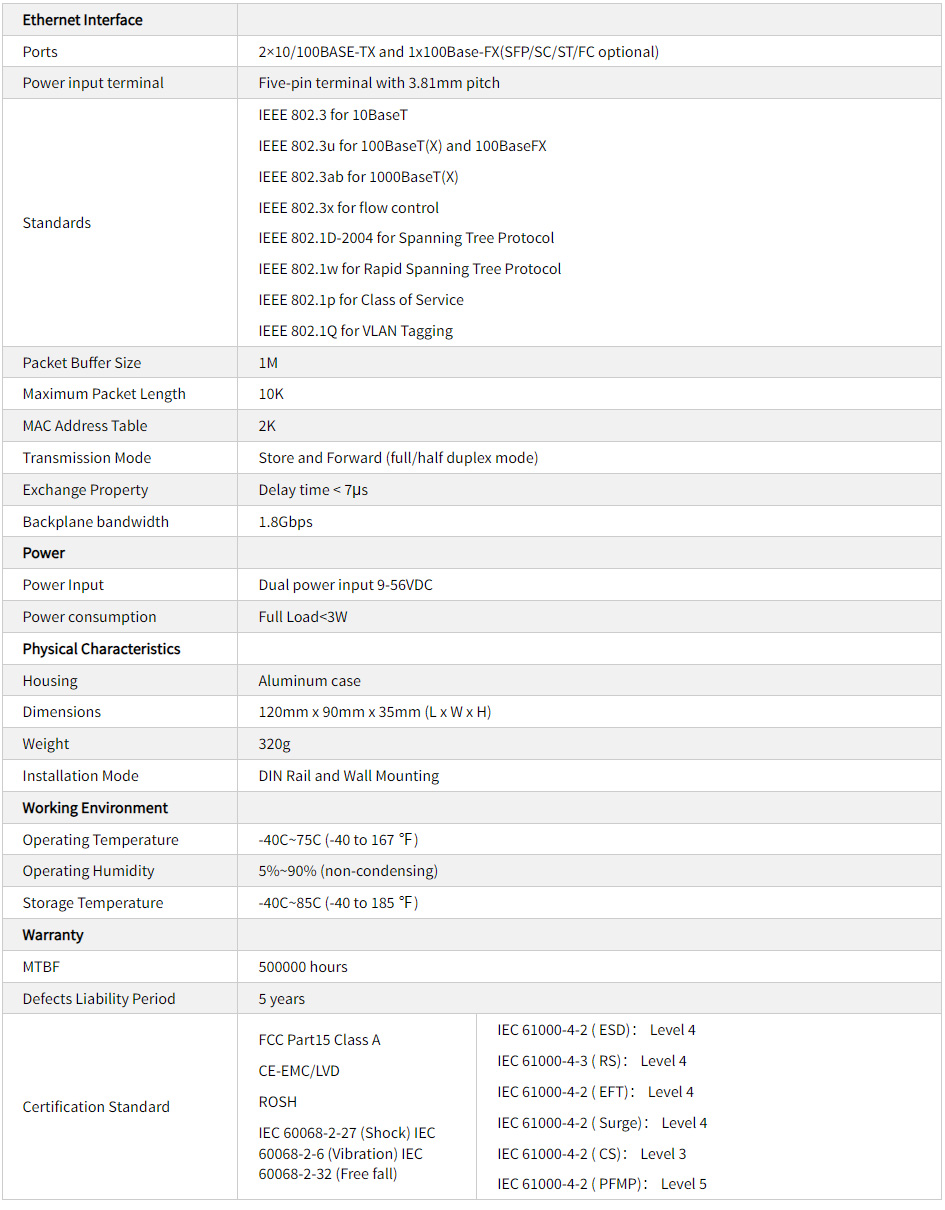 Commutador Ethernet industrial TH-303-1F