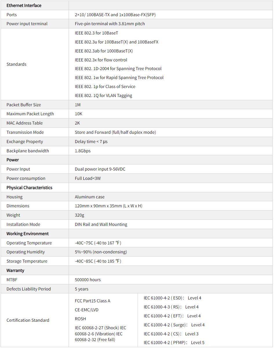 Commutador Ethernet industrial TH-303-1SFP